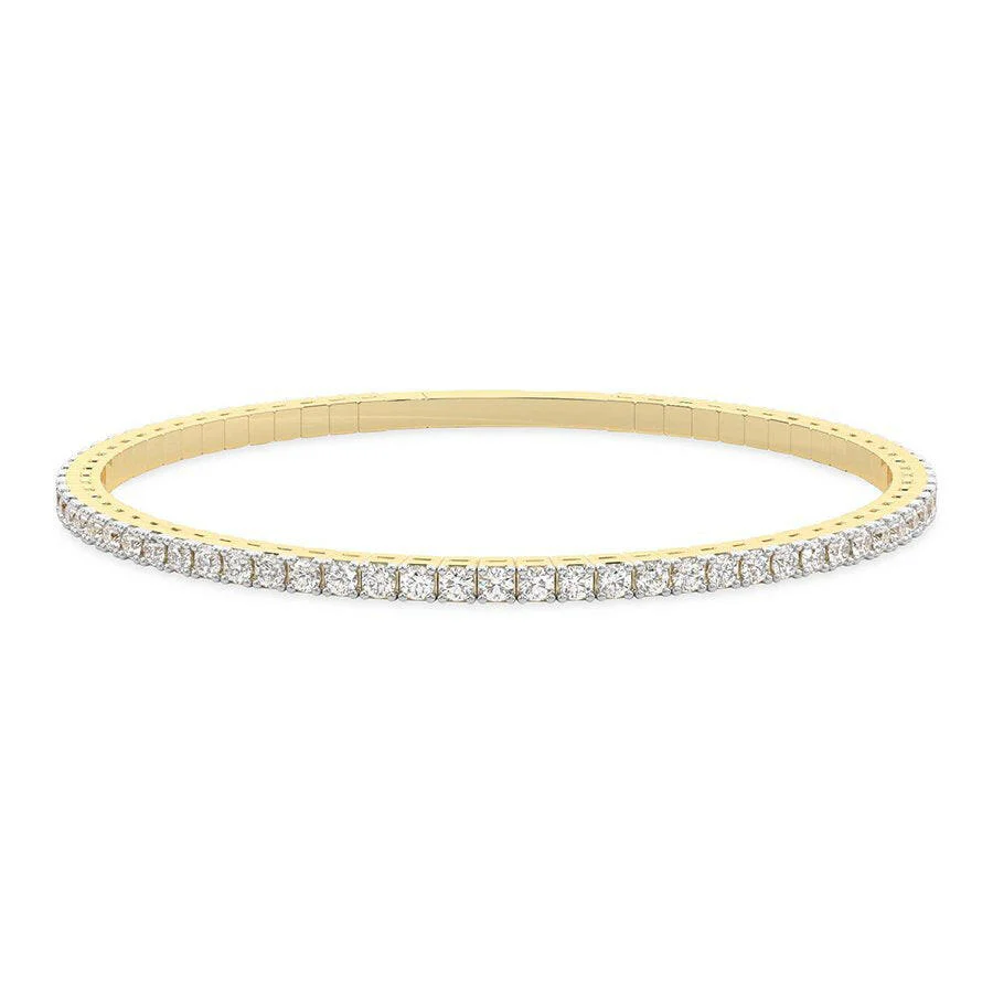 4 Prong Round Flexi Tennis Bangle - 14k Yellow Gold, 4.00 Ct (12445) - Image 2