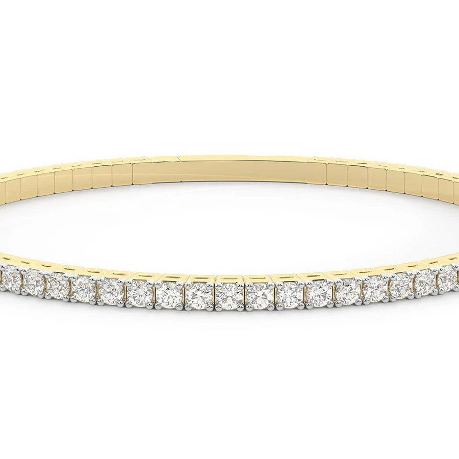 4 Prong Round Flexi Tennis Bangle - 14k Yellow Gold, 4.00 Ct (12445) - Image 4