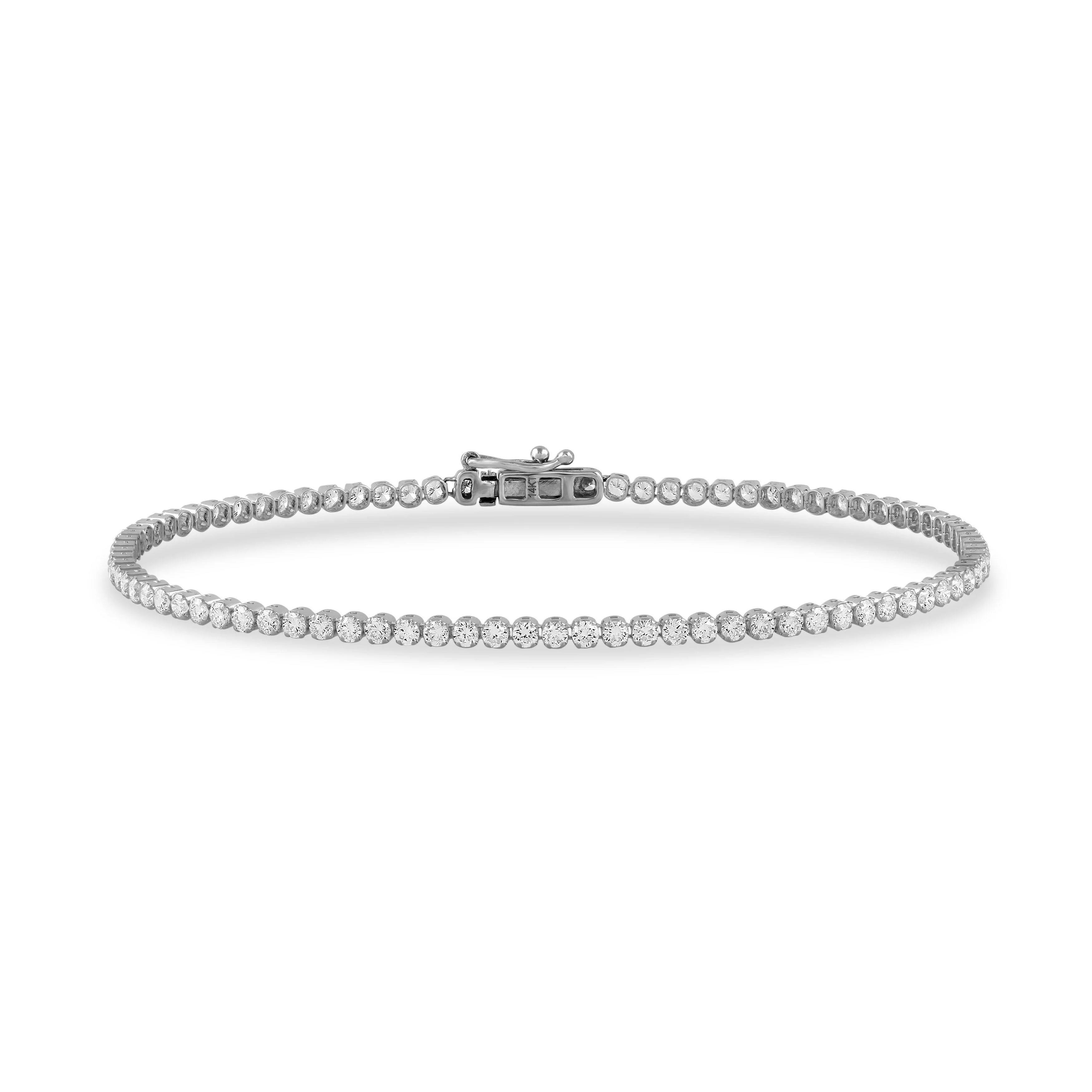 4 Prong Round Light Weight Tennis Bracelet - 14k White Gold, 2.00 Ct (12453) - Image 2