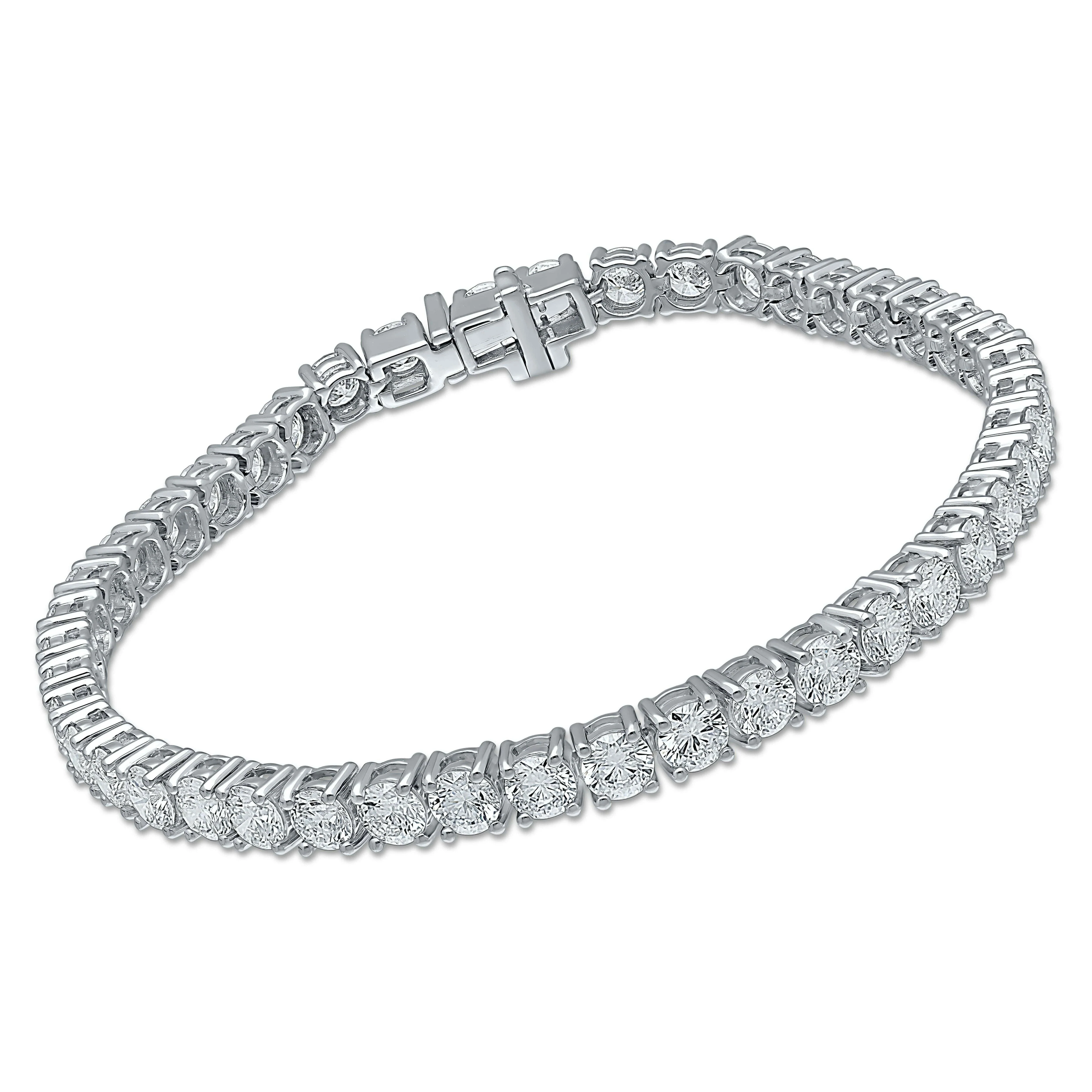 4 Prong Round Tennis Bracelet - 14k White Gold, 10.00 Ct (12592) - Image 2