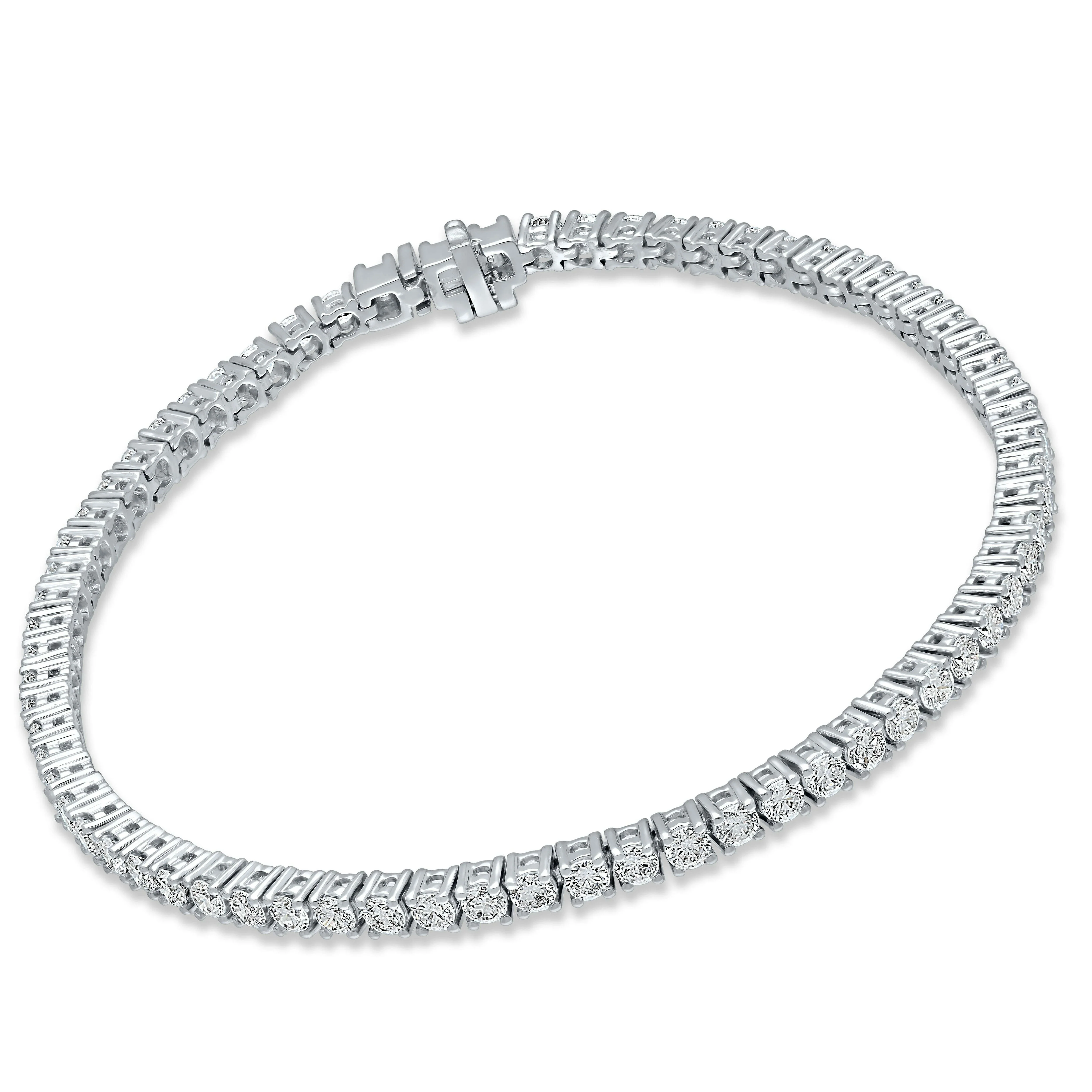 4 Prong Round Tennis Bracelet - 14k White Gold, 3.00 Ct (12481) - Image 2
