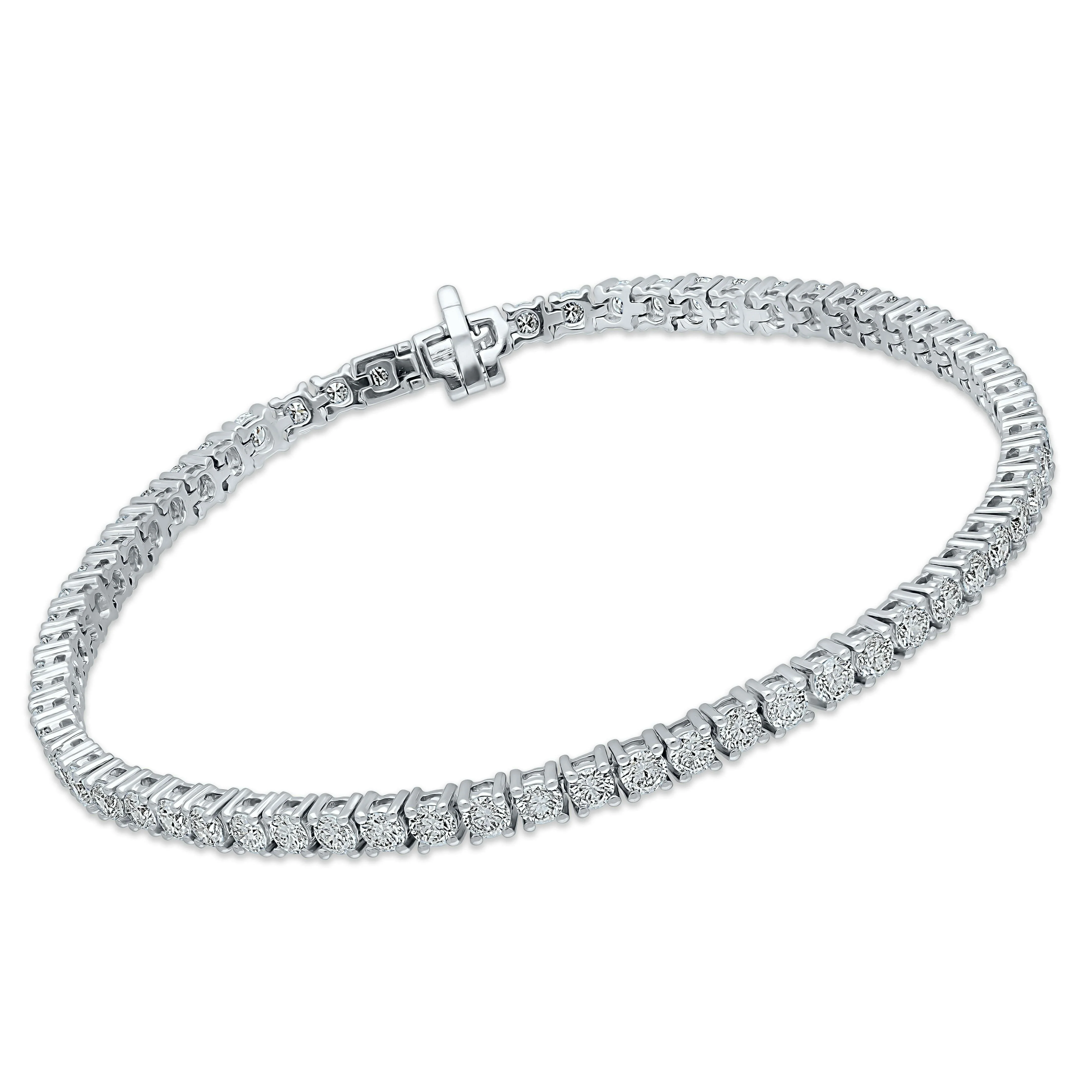 4 Prong Round Tennis Bracelet - 14k White Gold, 4.00 Ct (12484) - Image 2