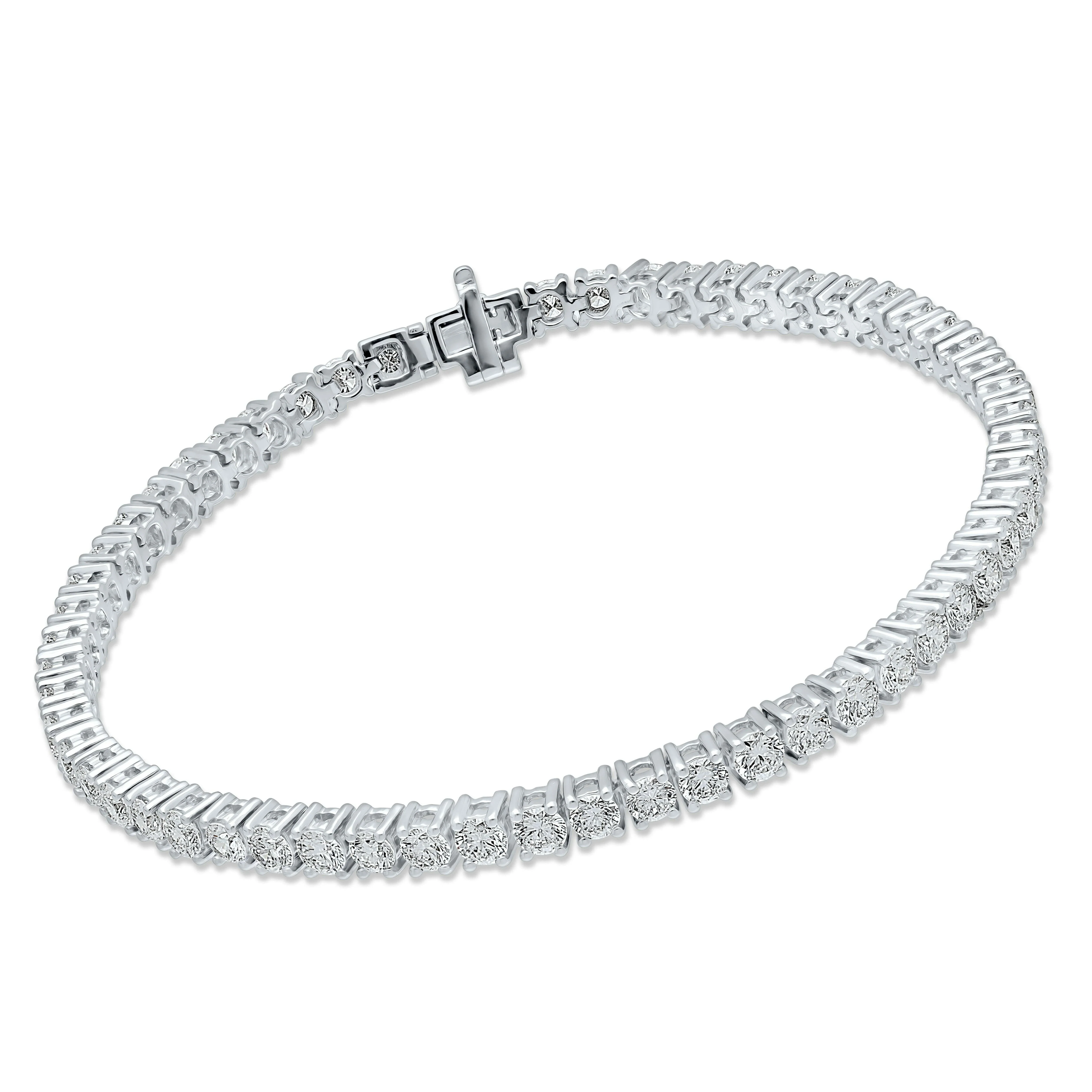 4 Prong Round Tennis Bracelet - 14k White Gold, 5.00 Ct (12463) - Image 2