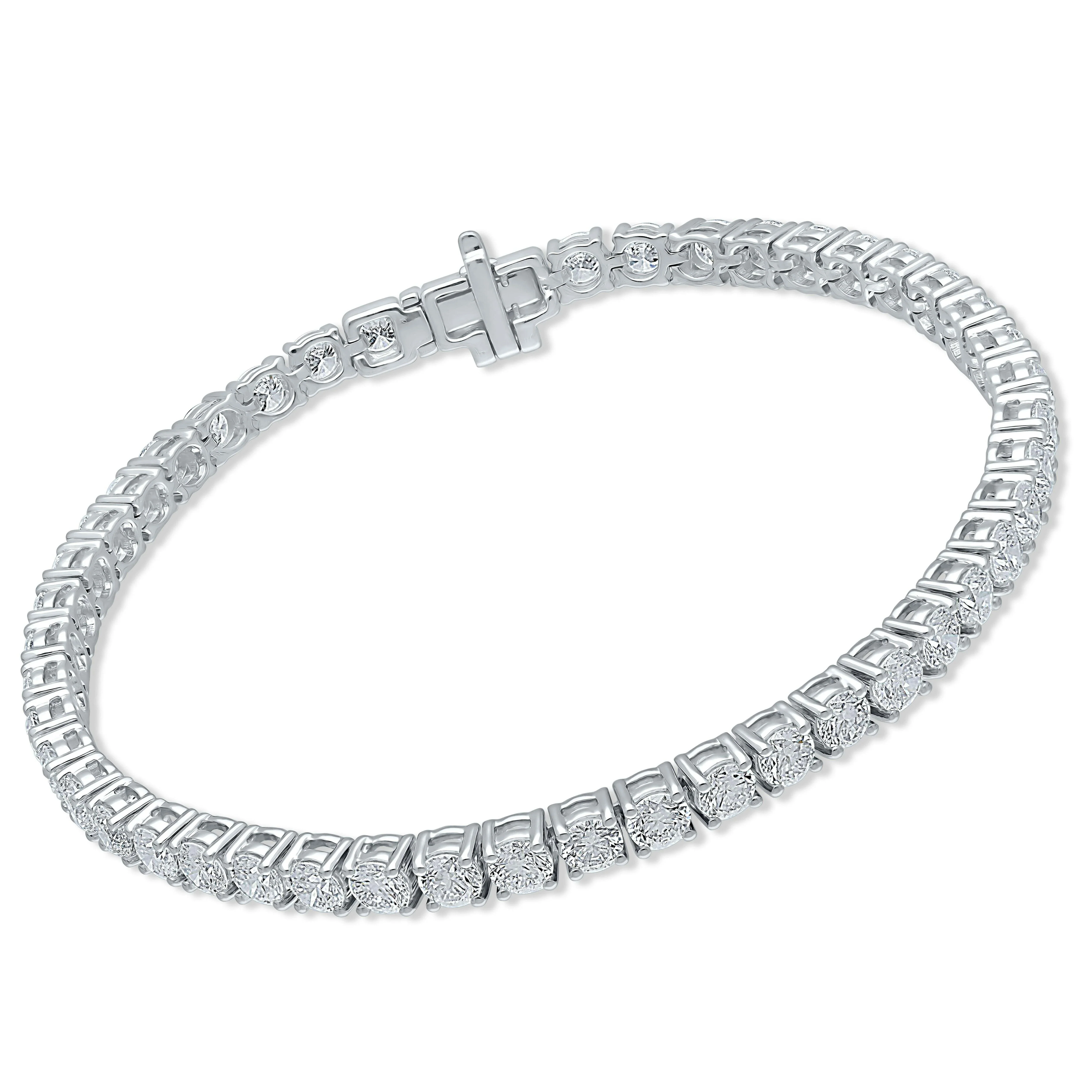 4 Prong Round Tennis Bracelet - 14k White Gold, 7.00 Ct (12352) - Image 2
