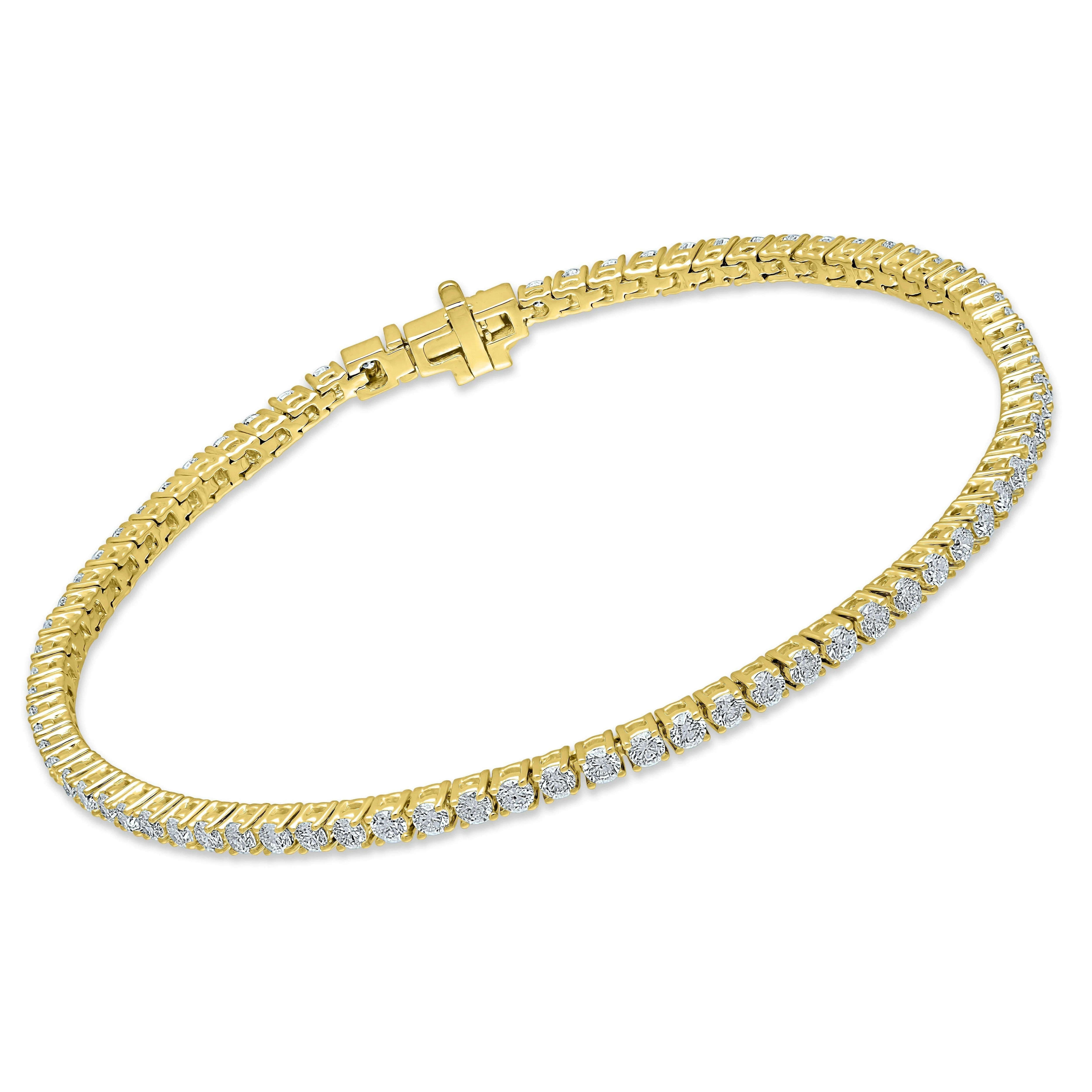 4 Prong Round Tennis Bracelet - 14k Yellow Gold, 2.00 Ct (12479) - Image 2