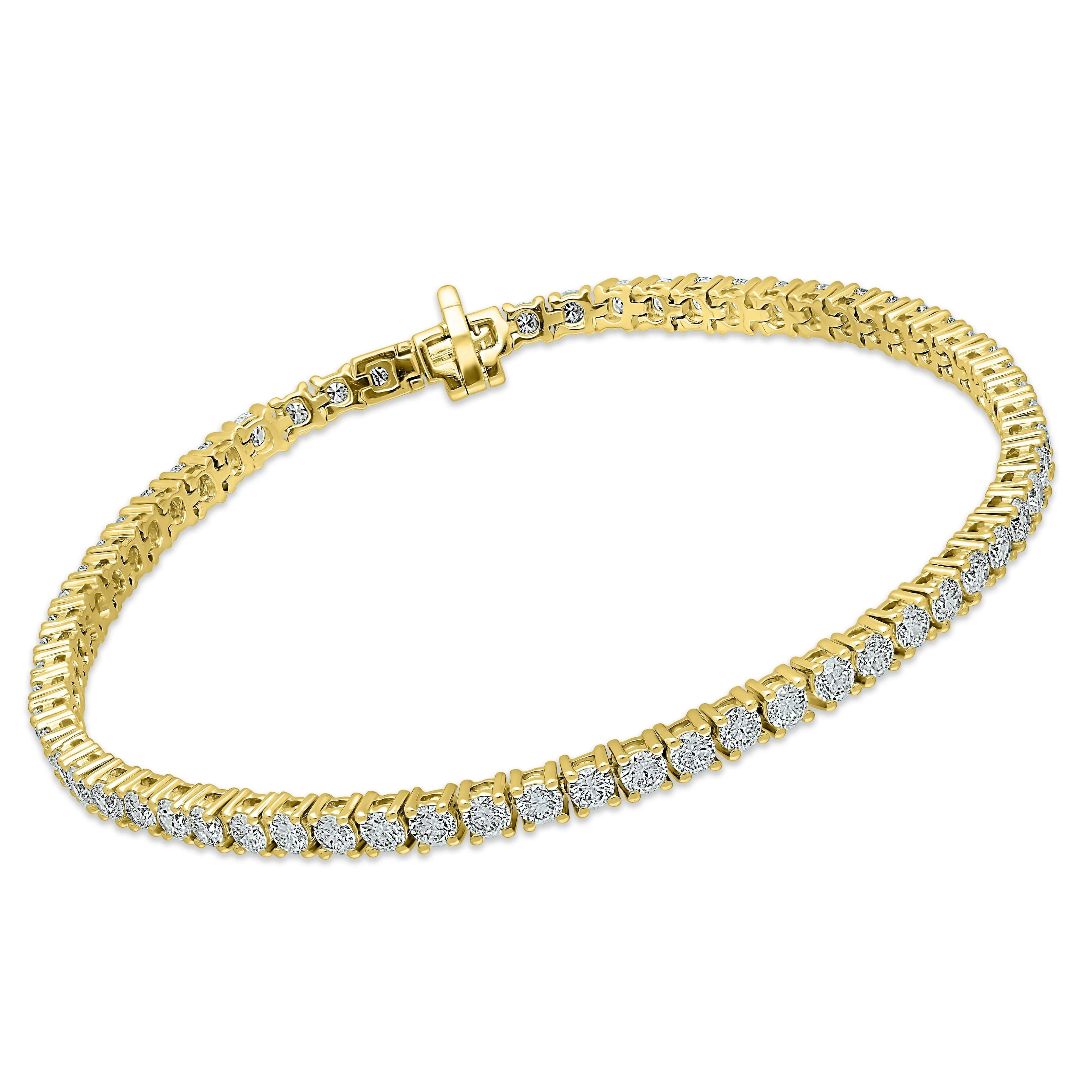 4 Prong Round Tennis Bracelet - 14k Yellow Gold, 4.00 Ct (12485) - Image 2