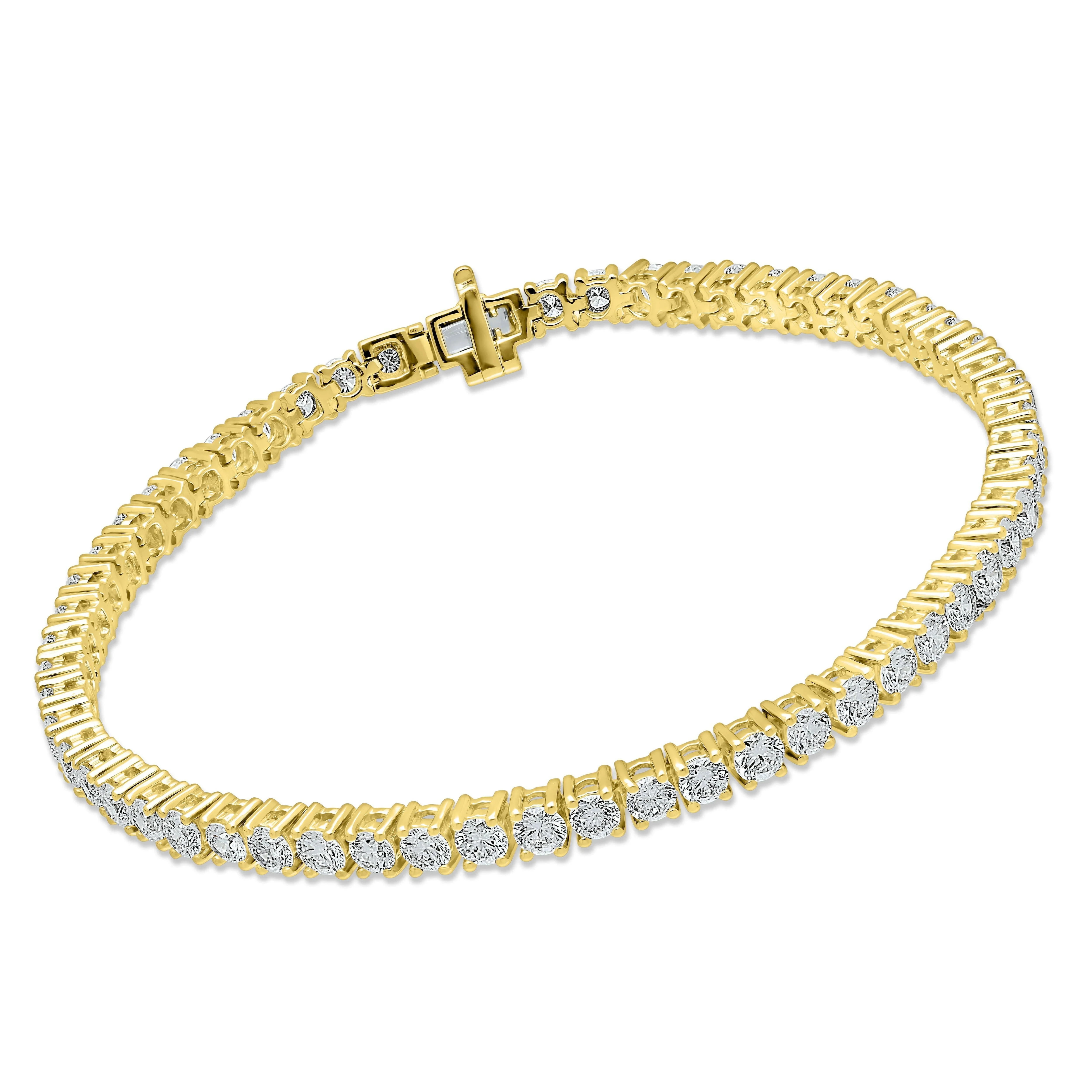 4 Prong Round Tennis Bracelet - 14k Yellow Gold, 5.00 Ct (12587) - Image 2