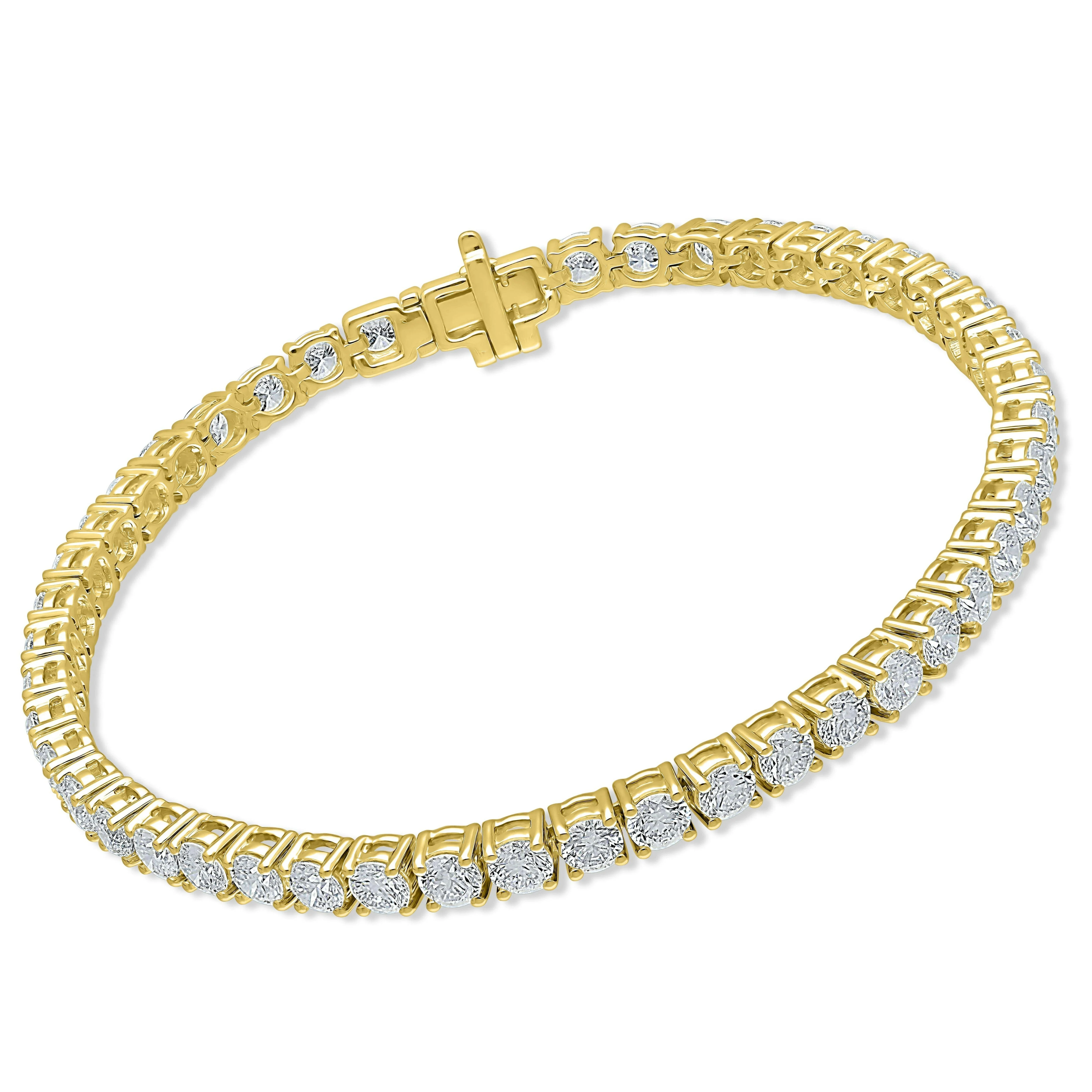 4 Prong Round Tennis Bracelet - 14k Yellow Gold, 7.00 Ct (12467) - Image 2