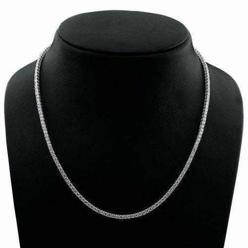 4 Prong Round Tennis Necklace - 14k White Gold, 10.00 Ct (12604)