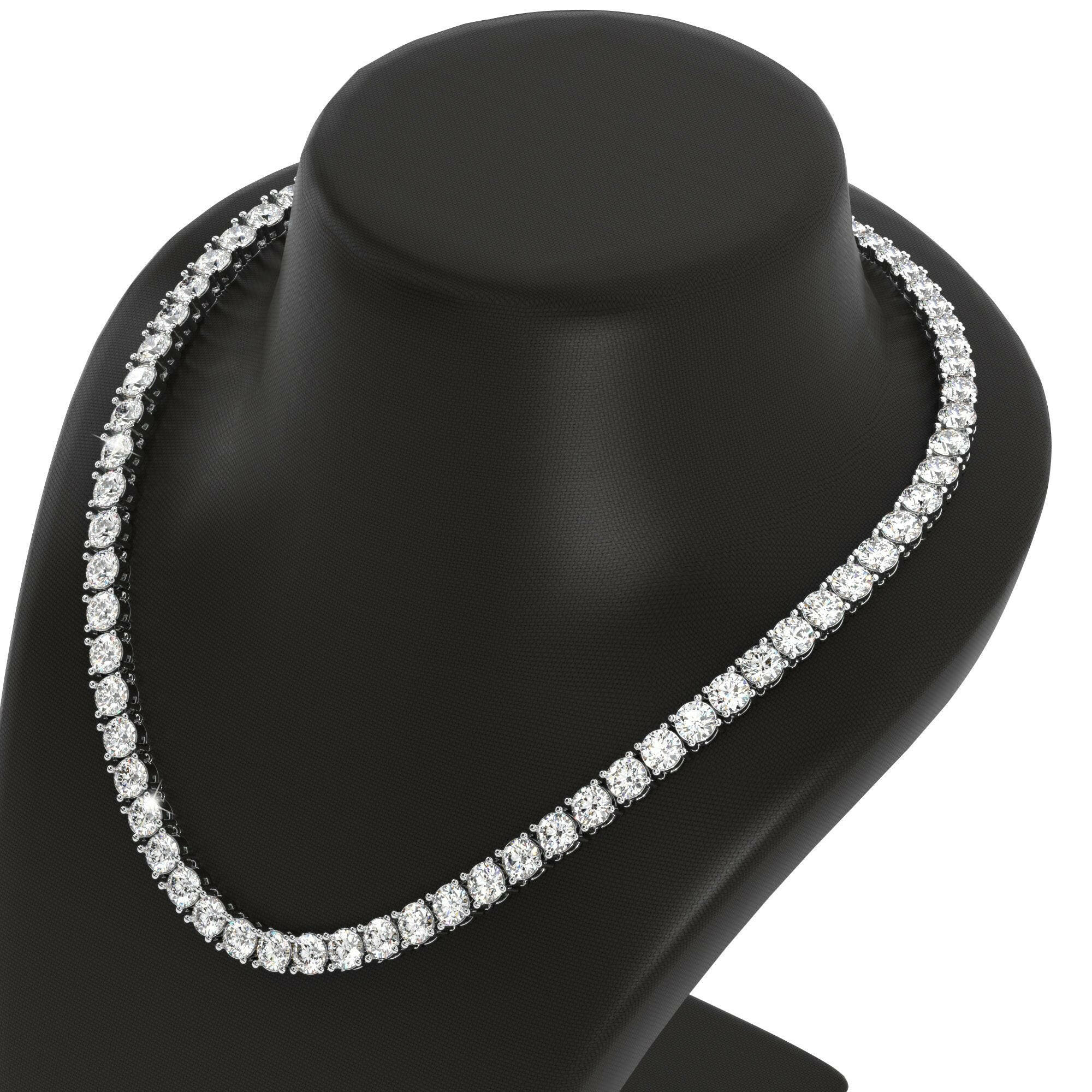4 Prong Round Tennis Necklace - 14k White Gold, 25.00 Ct (12376) - Image 3