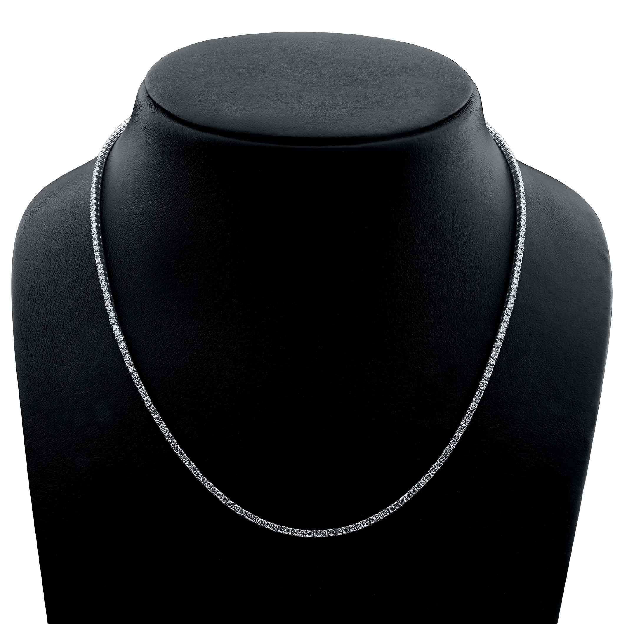 4 Prong Round Tennis Necklace - 14k White Gold, 5.00 Ct (12601) - Image 2