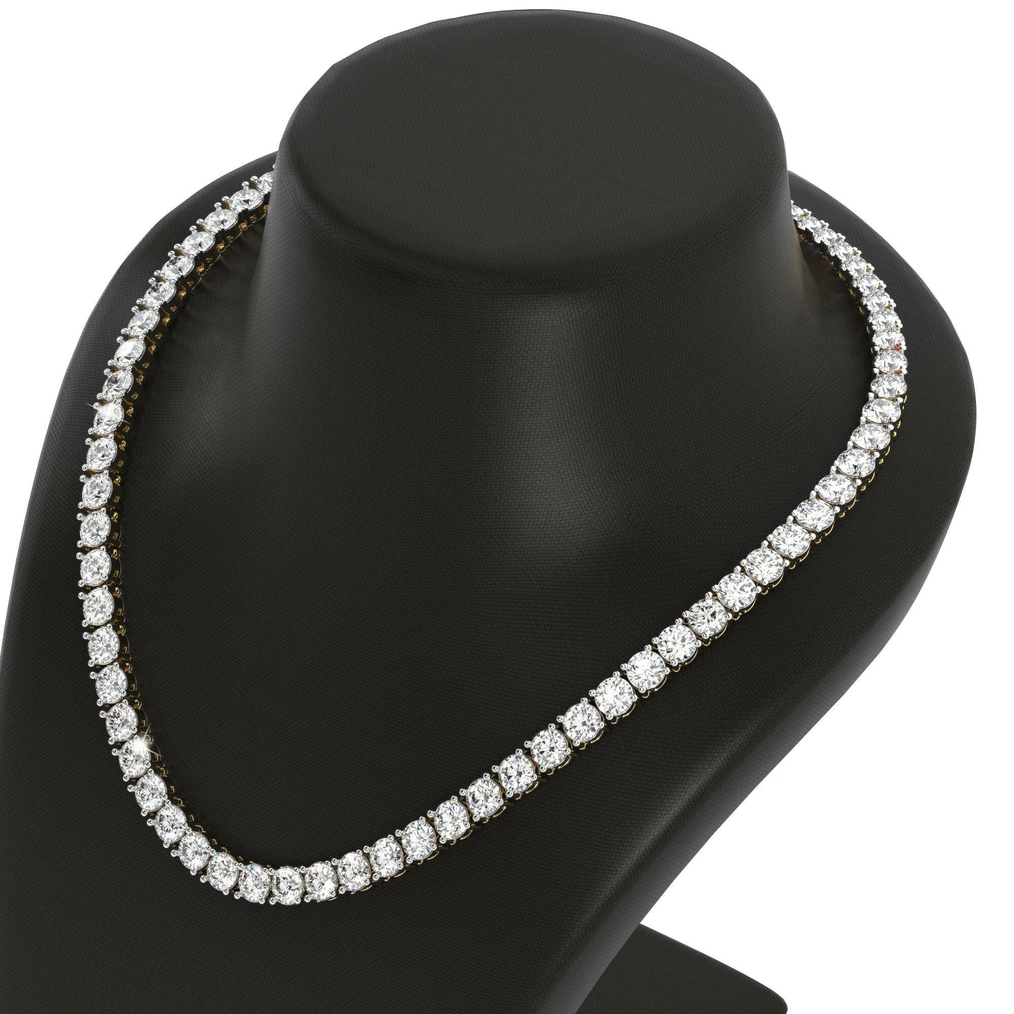 4 Prong Round Tennis Necklace - 14k Yellow Gold, 10.00 Ct (12368) - Image 3