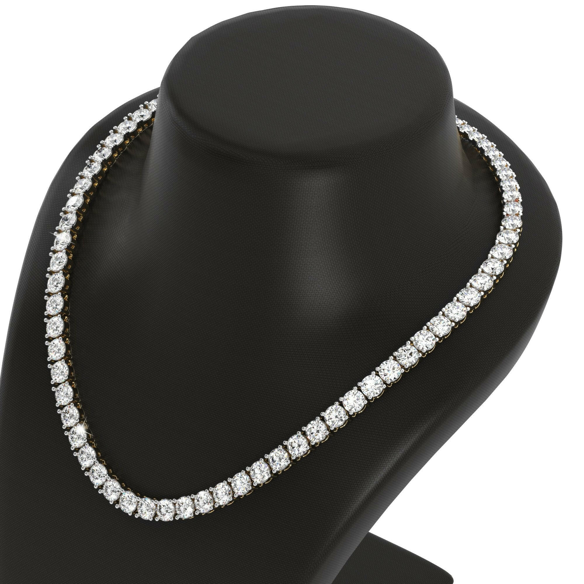 4 Prong Round Tennis Necklace - 14k Yellow Gold, 10.00 Ct (12491) - Image 3