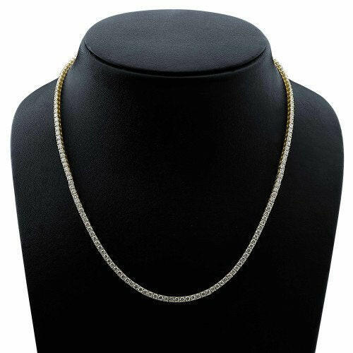 4 Prong Round Tennis Necklace - 14k Yellow Gold, 10.00 Ct (12605)