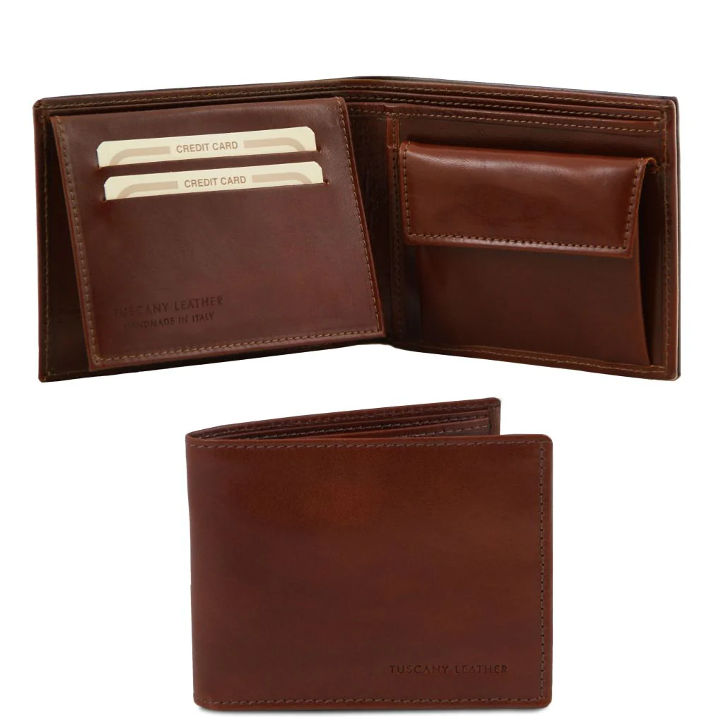 Exclusive 3 Fold Leather Wallet For Men With Coin Pocket (TL141377)