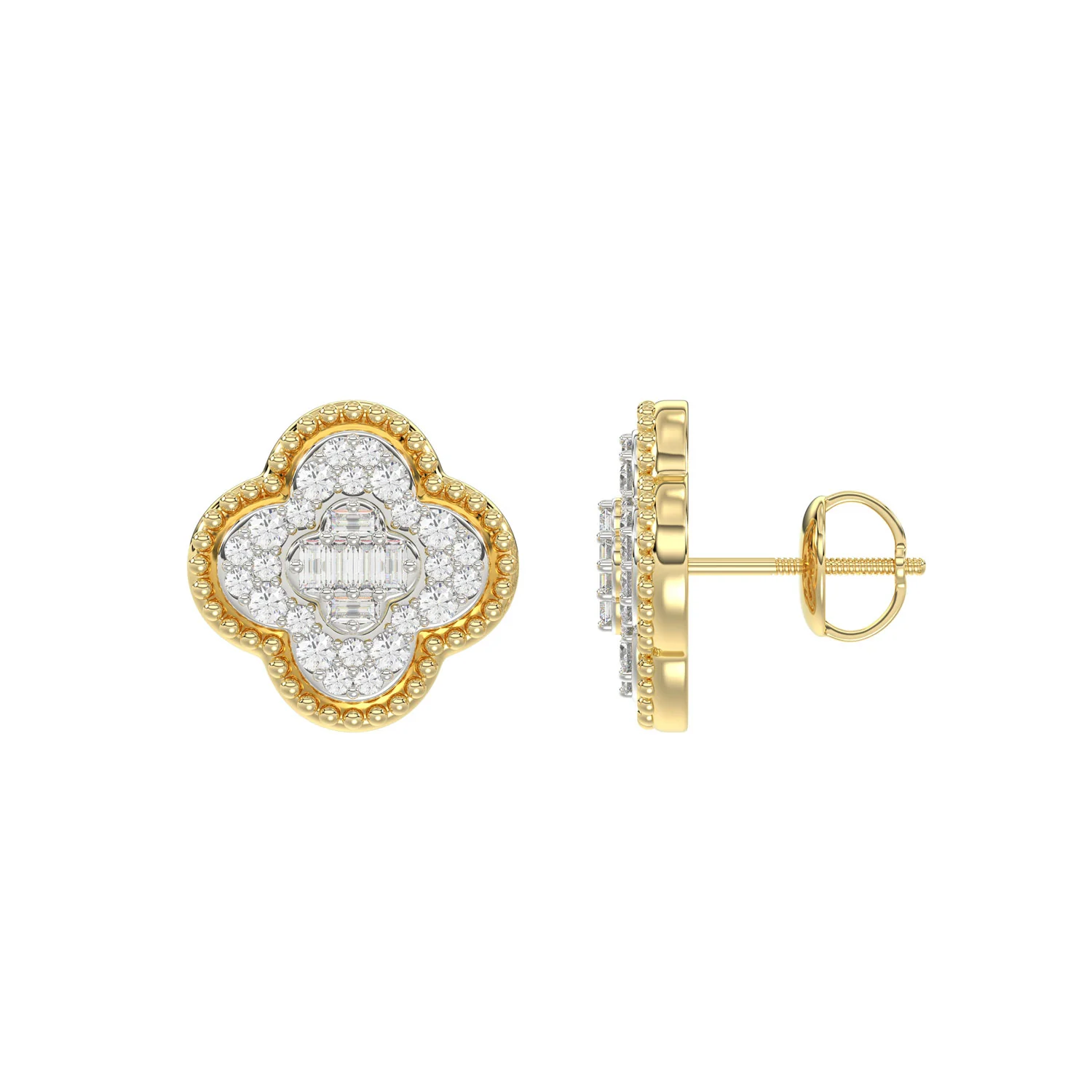 LADIES EARRING 0.25CT ROUND/BAGUETTE DIAMOND 10K YELLOW GOLD - Image 2