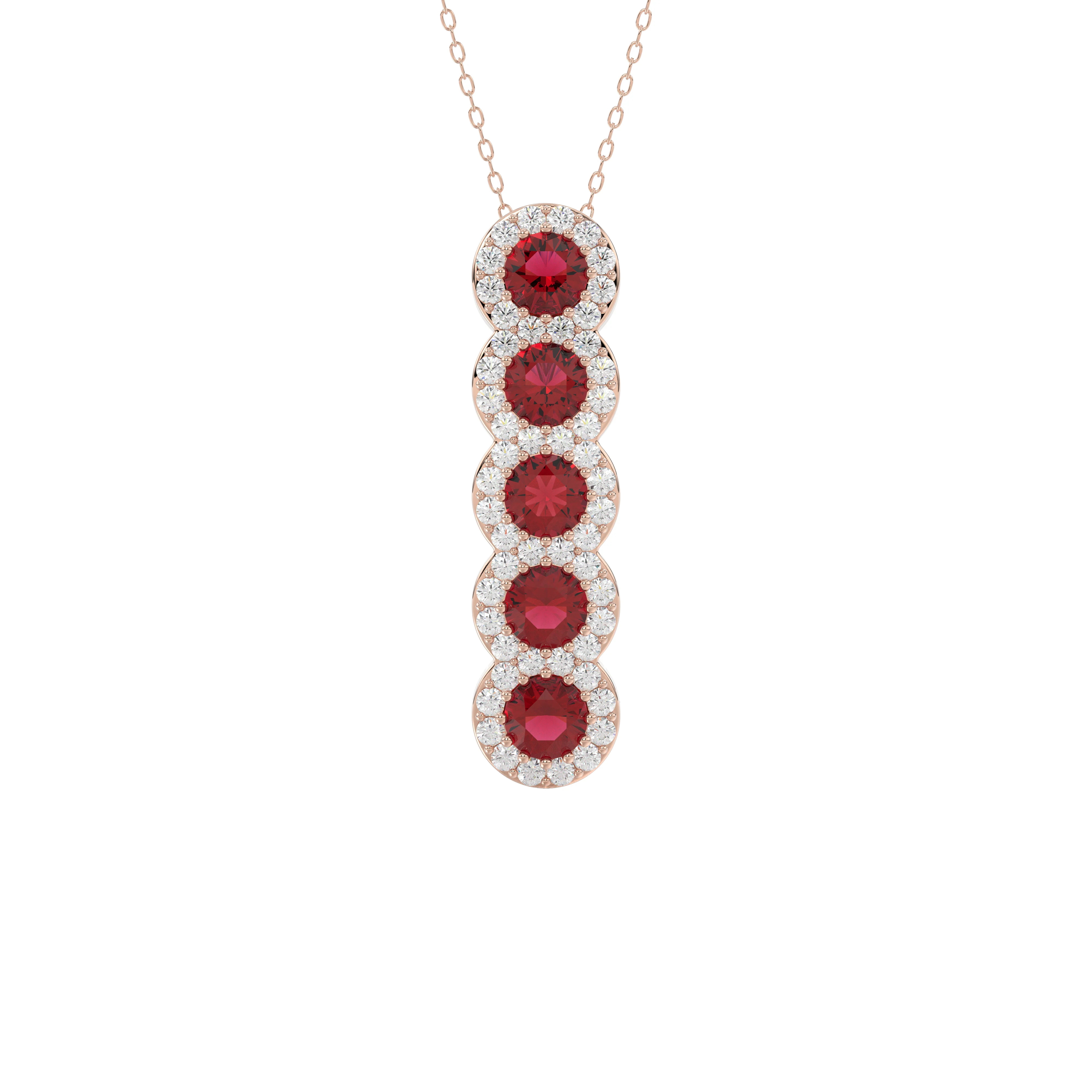 LADIES PENDANT 1.80CT ROUND/RUBY ROUND DIAMOND 14K ROSE GOLD (ROUND RUBY 1.40CT)