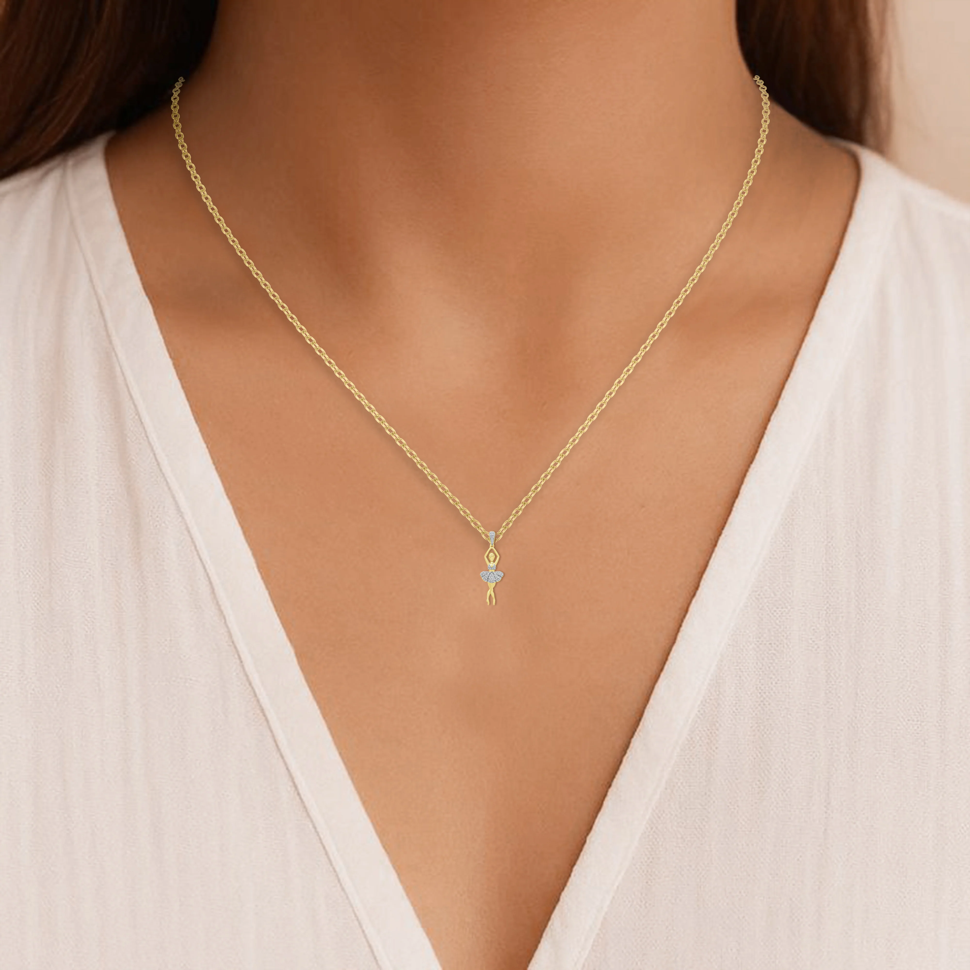 LADIES PENDANT WITH CHAIN 0.10CT ROUND DIAMOND 10K YELLOW GOLD - Image 3