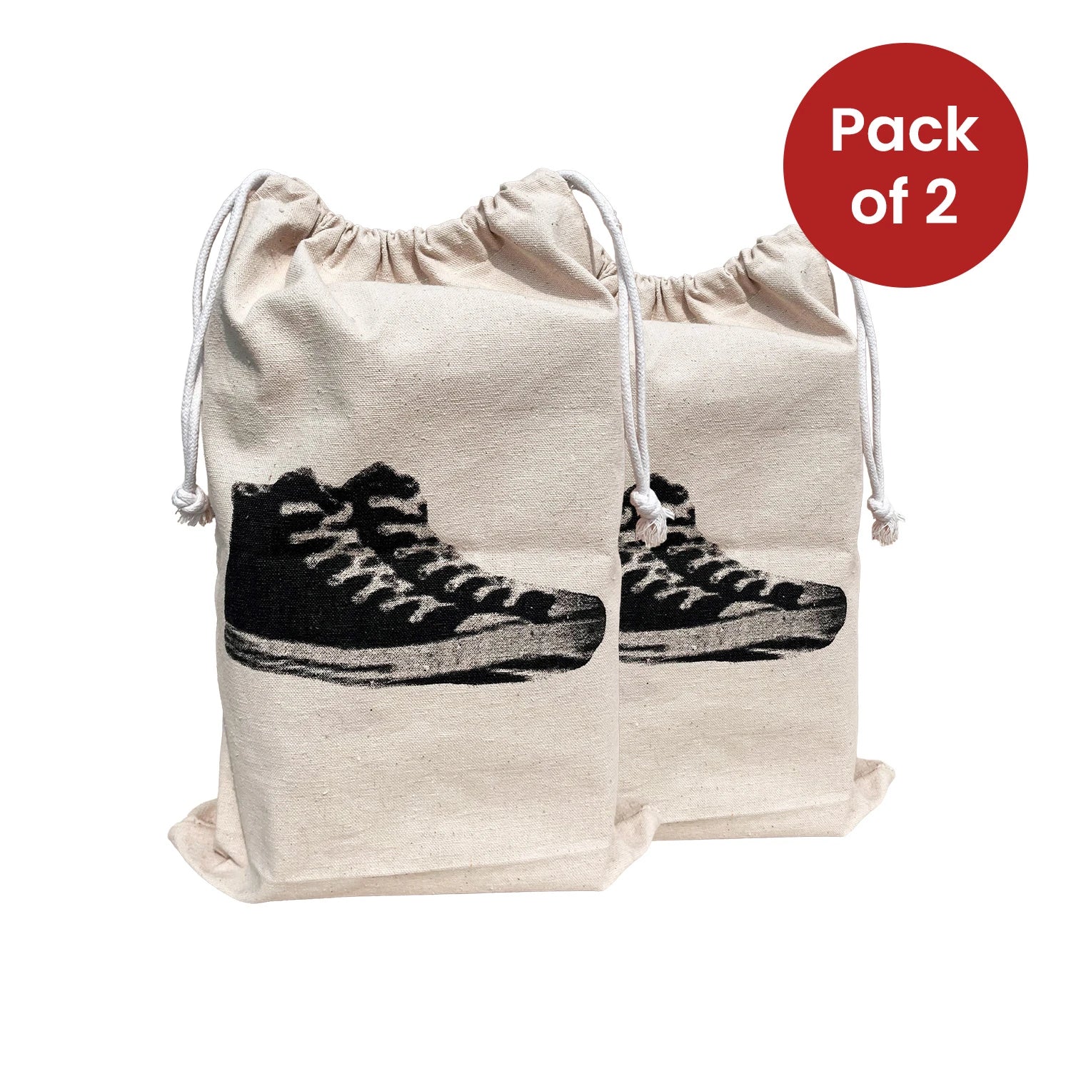Travel Shoe Bags – Pack of 2 Natural Cotton Canvas Drawstring Bags for Men & Women