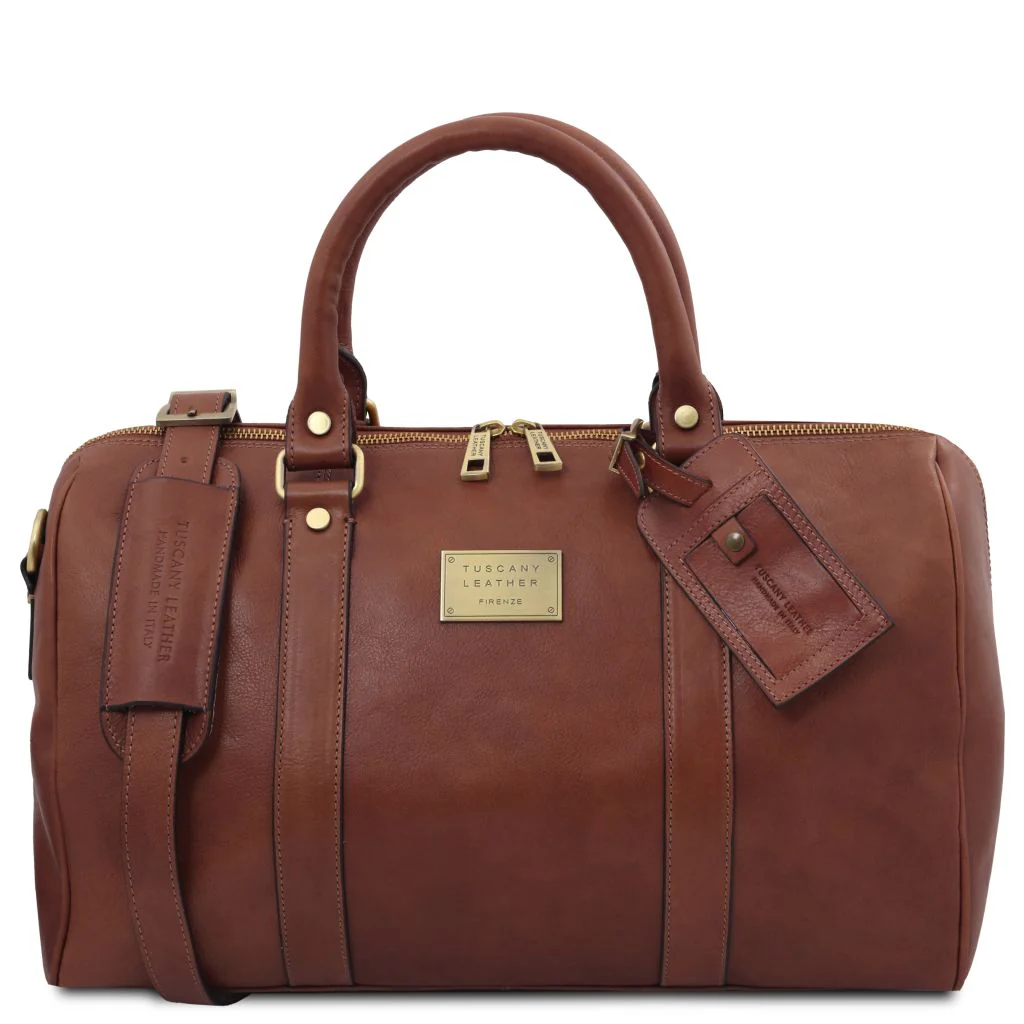 TL Voyager - Travel Leather Duffle Bag With Pocket On The Back Side - Small Size (TL141250)