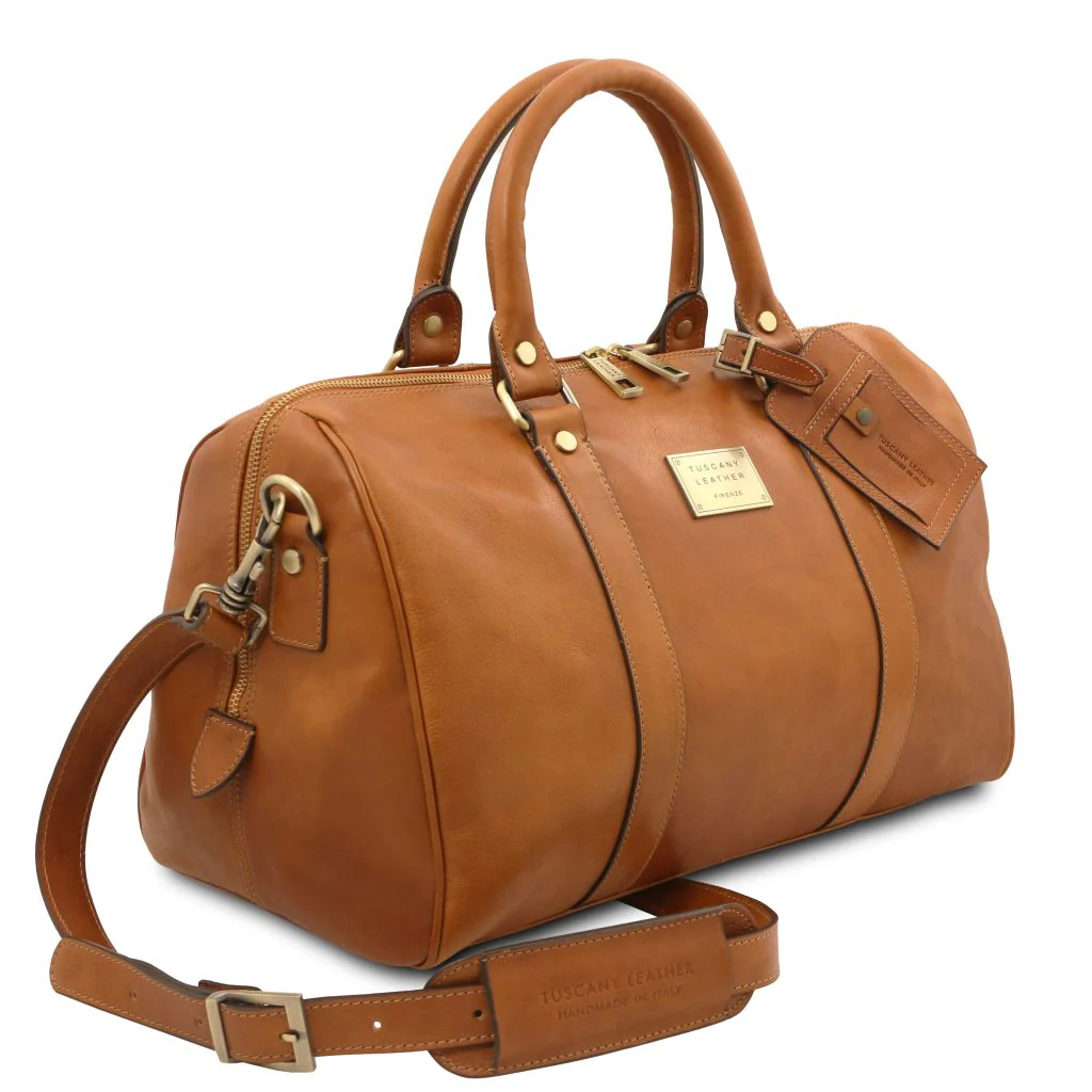 TL Voyager - Travel Leather Duffle Bag With Pocket On The Back Side - Small Size (TL141250) - Image 3