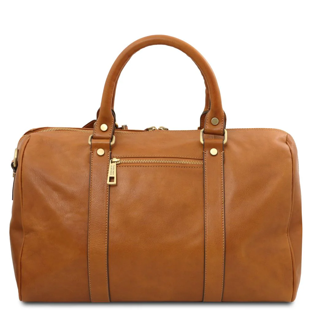 TL Voyager - Travel Leather Duffle Bag With Pocket On The Back Side - Small Size (TL141250) - Image 4