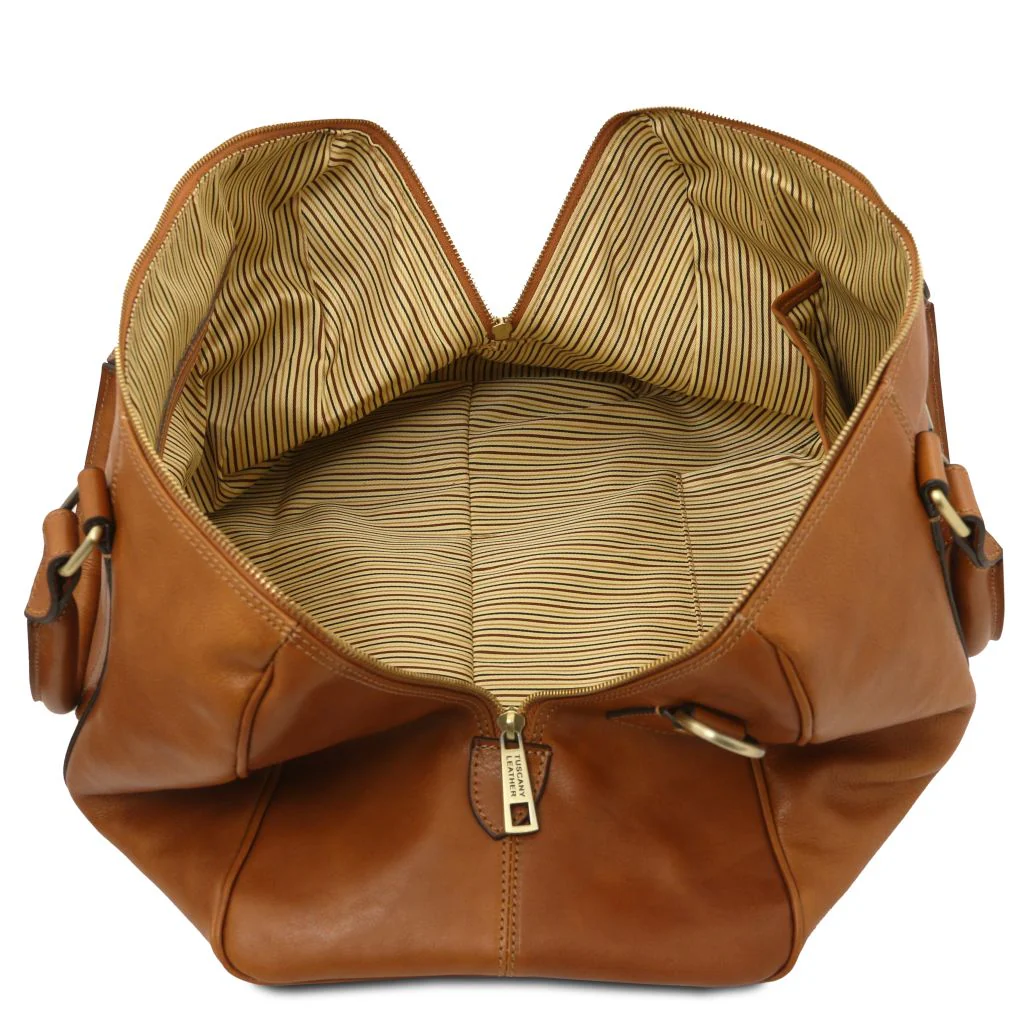TL Voyager - Travel Leather Duffle Bag With Pocket On The Back Side - Small Size (TL141250) - Image 6