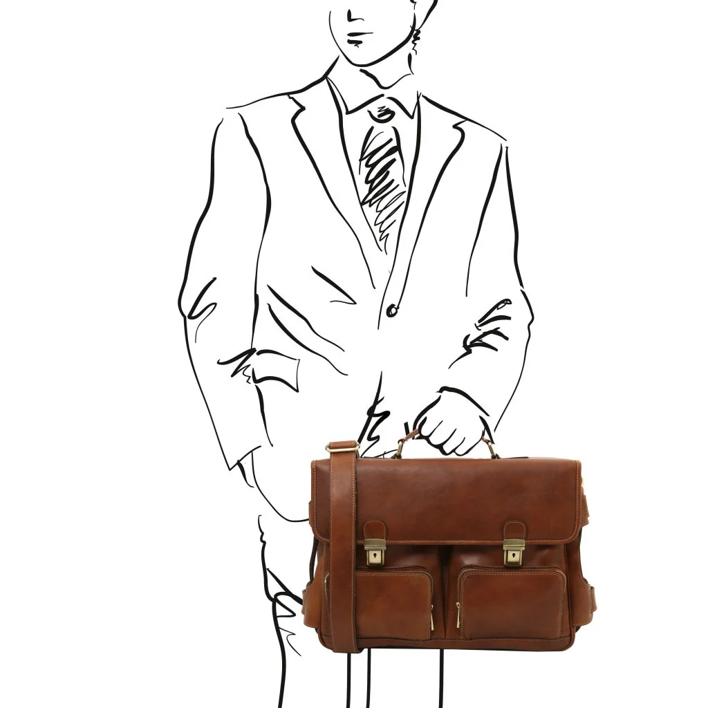 Ventimiglia - Leather Multi Compartment TL Smart Briefcase With Front Pockets (TL142069) - Image 2